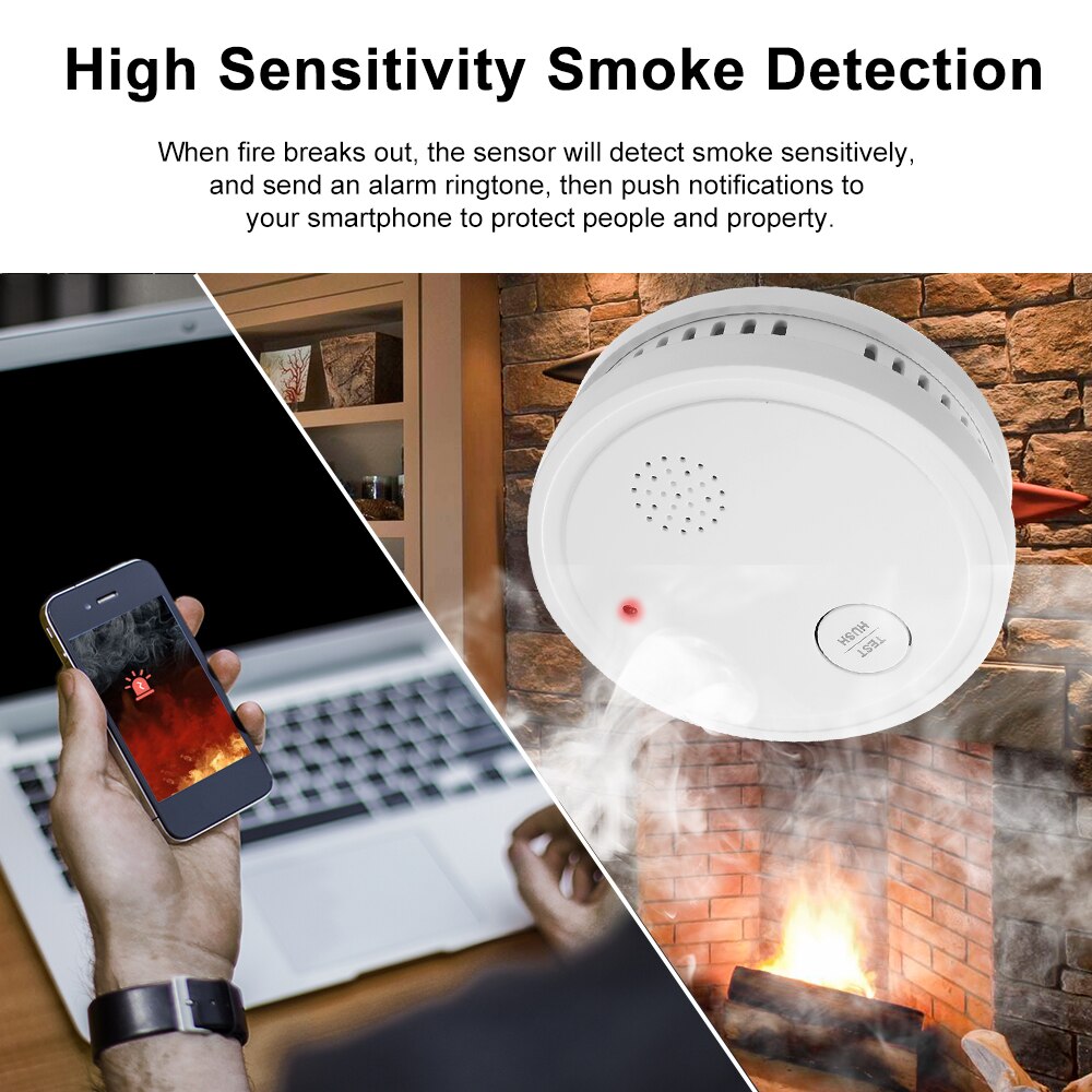 WiFi Strobe Smoke Detector Intelligent Wireless Fire Alarm Sensor 433MHZ Tuya APP Control Office Home Smoke Alarm System Device