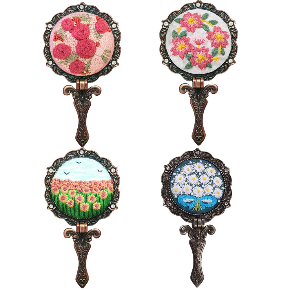 3D Sewing Double Sides Mirror DIY Stamped Flower Bouquet Circle Embroidery Shed DIY Flower Mirror Embroidery kits