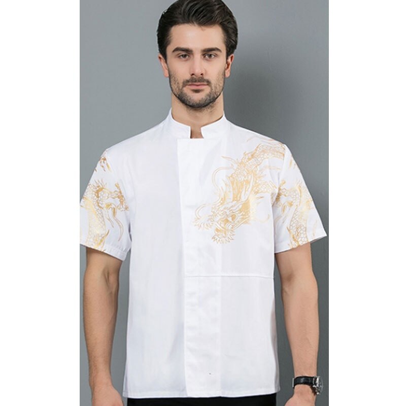 Chef-kok Jas Jas Korte Mouw Draak Patroon Kitchencook Kleding Restaurant Uniform Baker Dragen: Black / XL