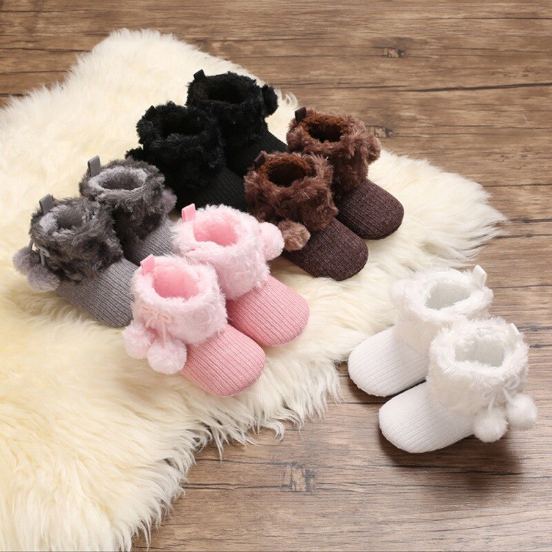 Baby herfst winter laarzen babymeisje jongens winter warme schoenen effen peuter harige ballen eerste stappers kinderschoenen