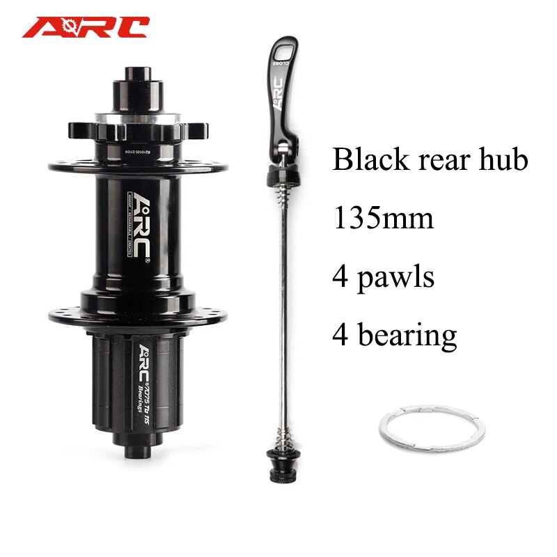 ARC MT005 MTB Hub 32 Hole 8-11Speed 100x135mm 4 Bearing Bike Hub Quick Release Bucket Shaft Hub 4 Claws Bicycle Accessories Part: Black rear