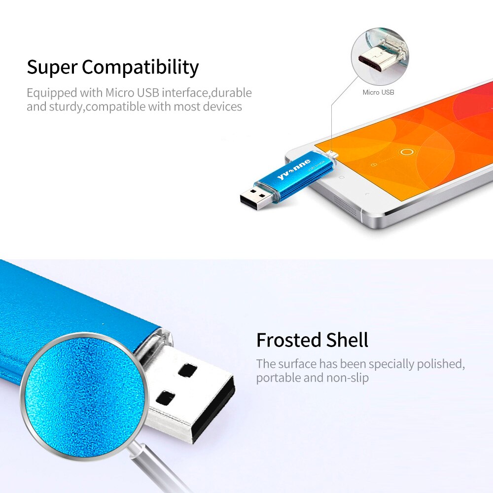 Yvonne  yt601-2 usb 2.0 u- schijf 128gb otg dubbele poorten multifunctionele usb-stick voor telefoon/pc/laptop zwarte stick