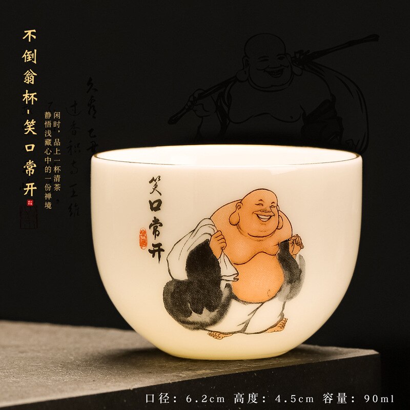 Taza de cerámica de jade Suet hecha a mano, taza de meditación Personal de viaje, tazón de té pintado a mano, juego de té Pu'er Master Cup: Verde