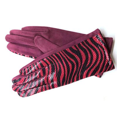 Gants à écran tactile pour femmes | Hiver, motif de serpent en Faux cuir d'animal, gant de conduite, daim velours épais, gant léopard H87: H85 Red