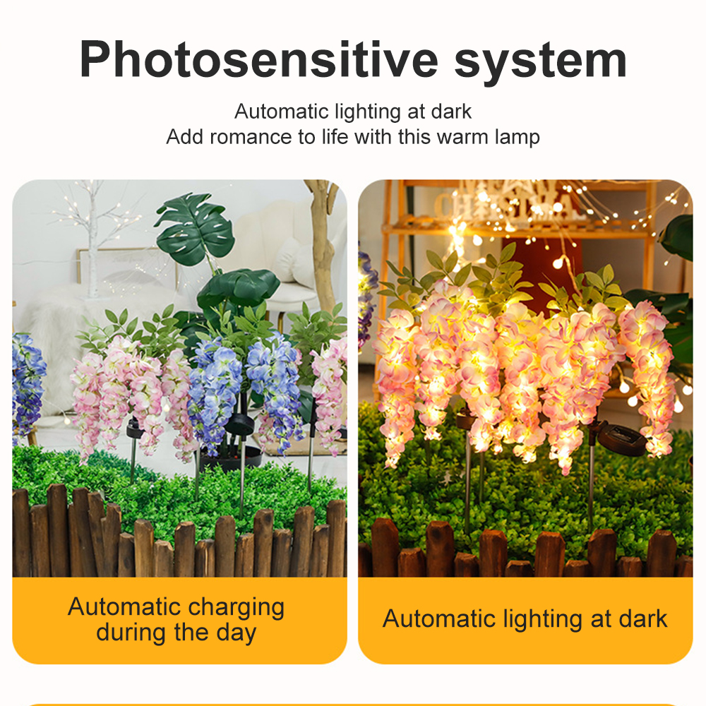 Solar Flowers Light Outdoor Garden Lawn Lamps Solar Wisteria Flower Landscape Light Courtyard Garden Ground Plug Light Decor