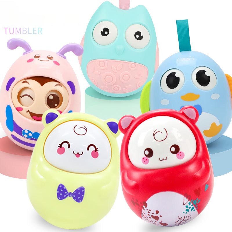 16 soorten Schattige baby Rammelaars bell knikken Pop Knipperen Ogen Tumbler Roly-poly Bijtring speelgoed Pasgeborenen Baby Vroege educatief speelgoed