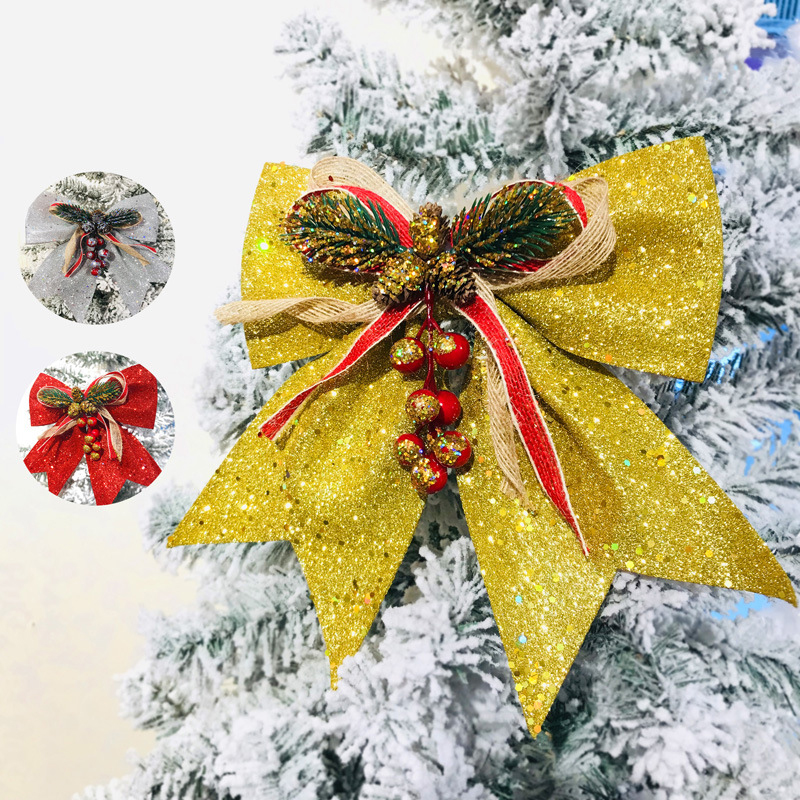 Lazo de Navidad con purpurina grande y conos de pino, decoración de árbol Xsmas para centro comercial, para el hogar, decoración de de año , adornos de DIY