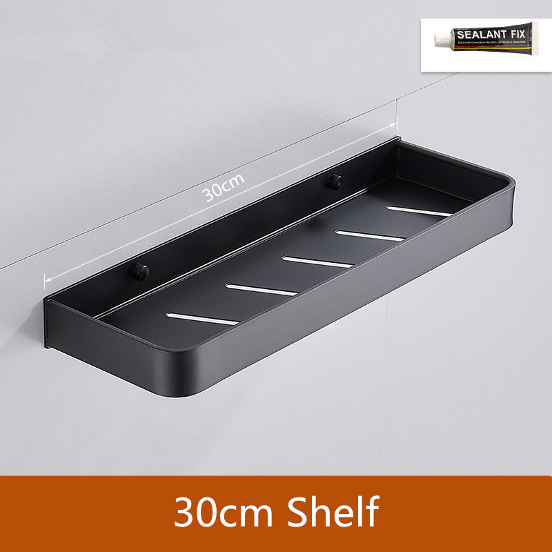 Badkamer Zwarte Plank Met Handdoek Bar Ruimte Aluminium Hoek Planken Handdoekenrek Met Haak Shampoo Houder Keuken Opbergrek: 30cm