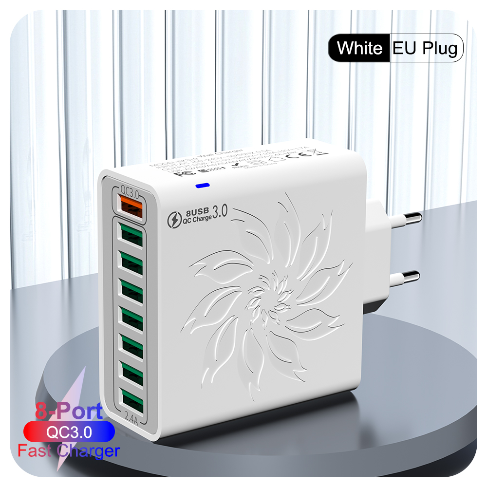 65W Huishoudelijke 8 Poorten USB-oplader met datakabel voor meerdere apparaten USB Snel opladen Muuradapter Quick Charge 3.0 Oplader: Overigen