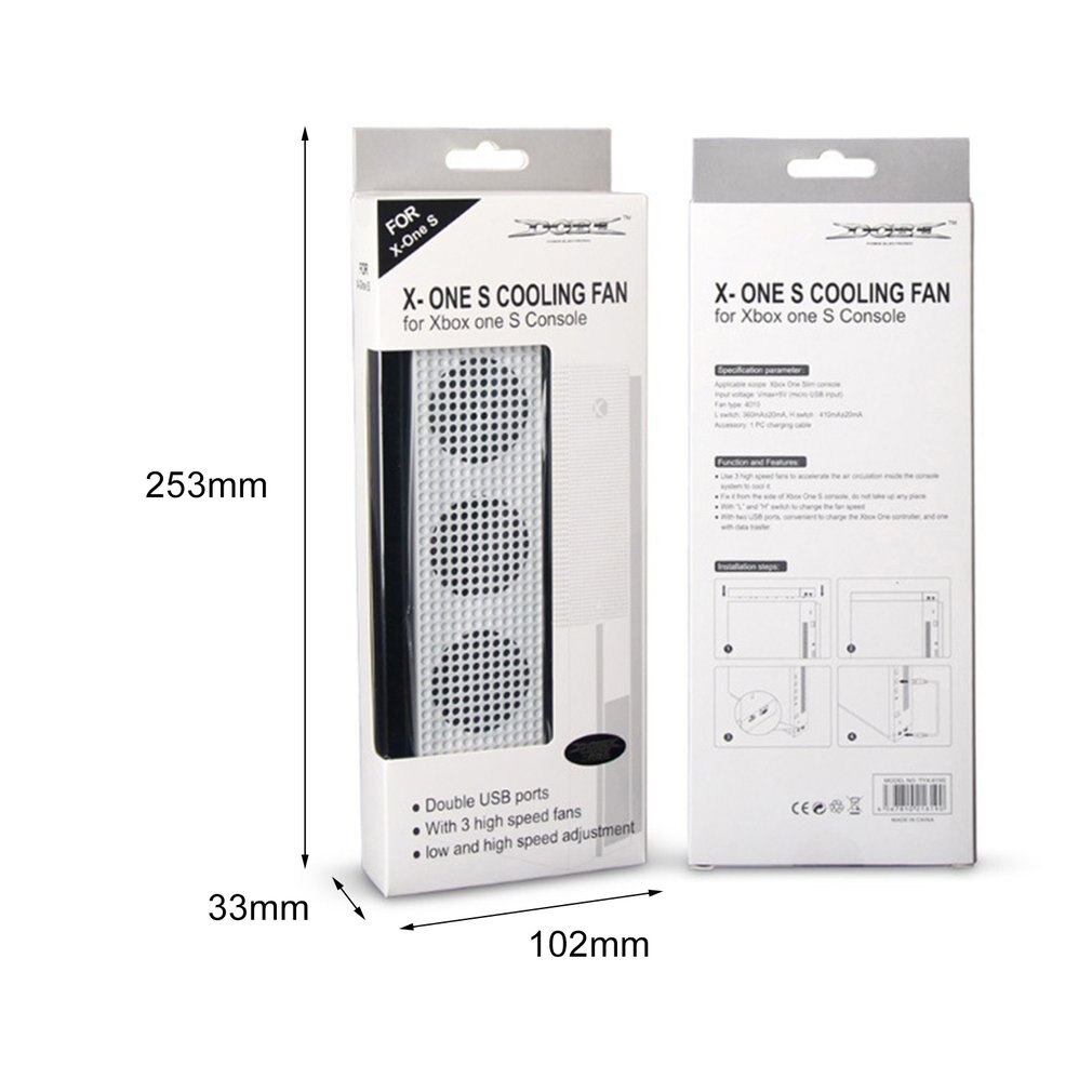 Pour Xbox One S ventilateur de refroidissement avec 2 Ports USB Hub et 3 H/L réglage de la vitesse ventilateurs de refroidissement refroidisseur pour Xbox One Console de jeu mince