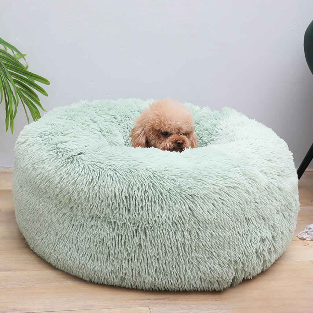 38# Fluffy Calming Dog Bed Long Plush Donut Pet Bed Hondenmand Round Orthopedic Lounger Sleeping Bag Kennel Cat Puppy House