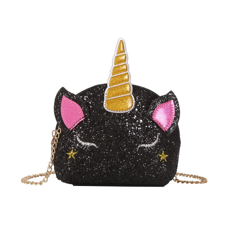 Unicorn Sequin Pu Bag Girl's Chain Purse Shoulder Bag Tote Crossbody Mini Messenger Bag Flap Bolsa Handbag GQ013: Black