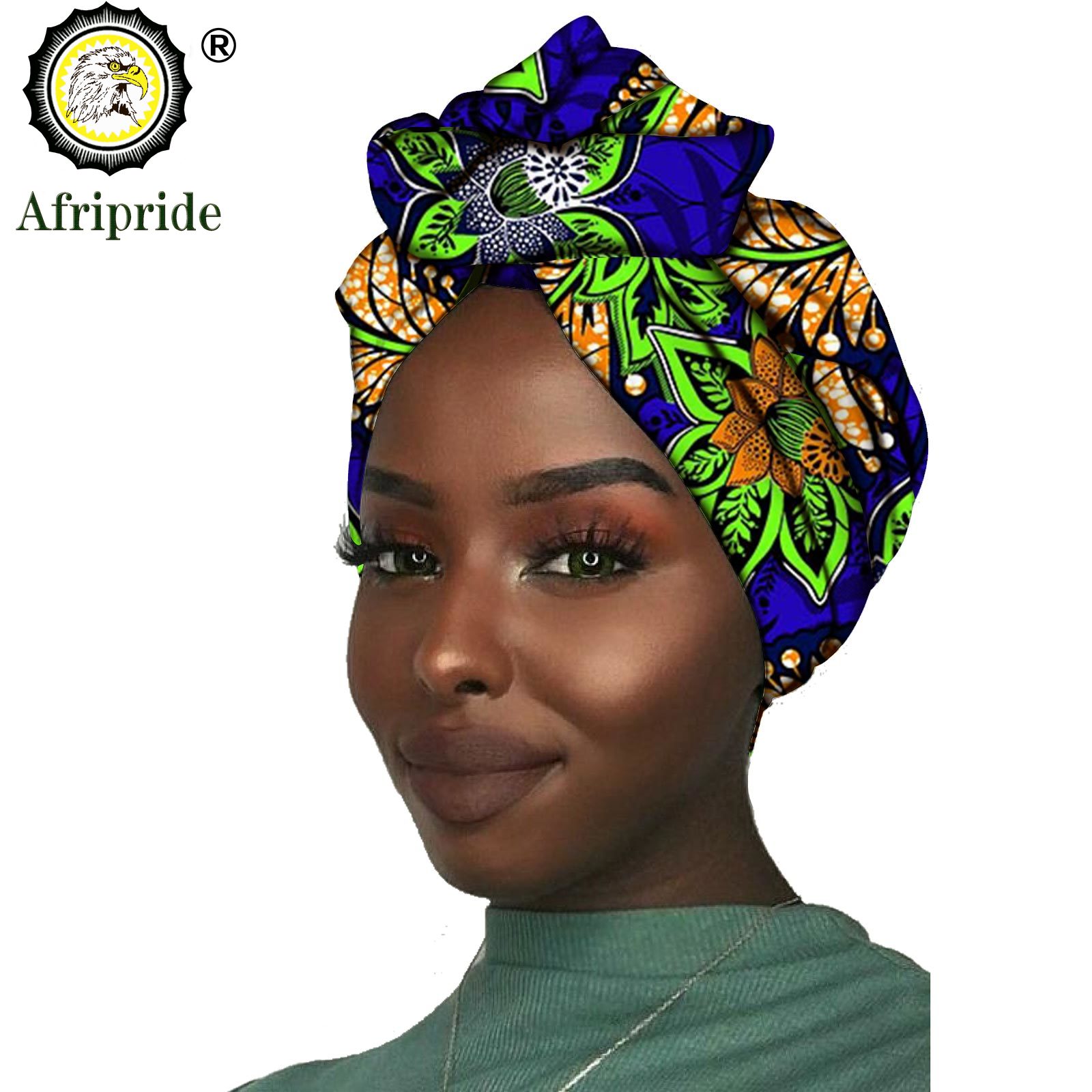 Nueva africana, diadema para mujer, tela de cera de algodón, pañuelo tradicional para la cabeza, turbante, cera de algodón puro AFRIPRIDE S001: Verde
