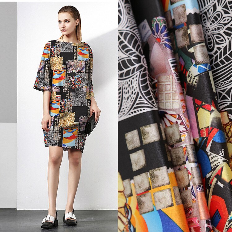 150 cm stretch satin printed fabric twill printed satin fabric material pajamas dress scarf stretch fabric cloth