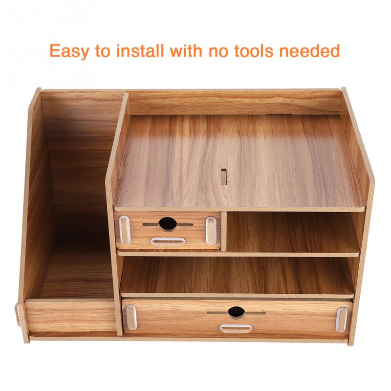 DIY Office Storage Box Wooden Files Rack Shelf Drawer Study Room Desktop Organizer