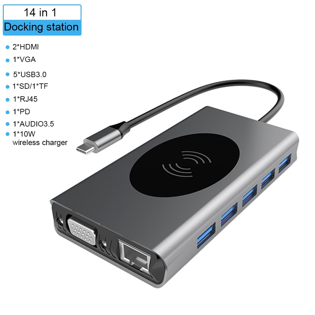 Hub 14-en-1, HDMI RJ45 VGA Triple affichage, HUB 3.0 adaptateur, Dock pour MacBook Pro, lecteur de cartes, séparateur USB type-c, HUB USB