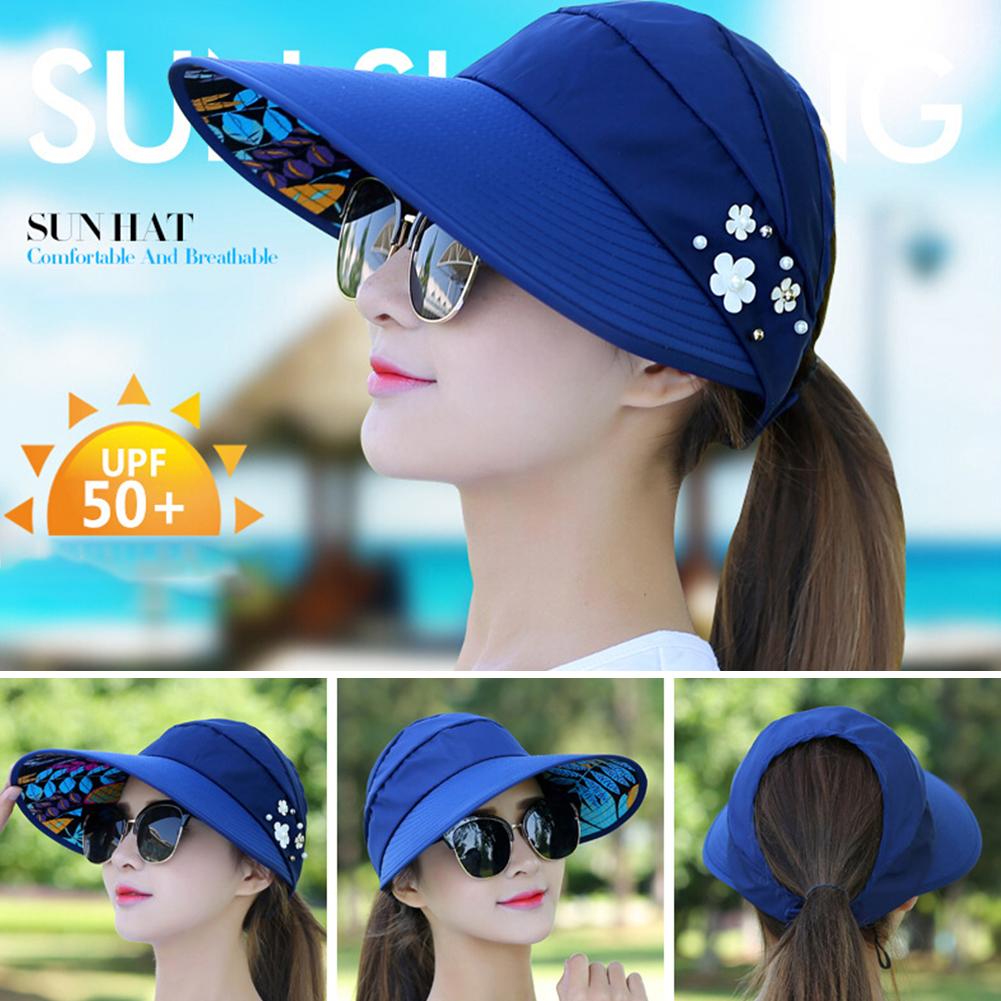 Zomer dames anti-uv opvouwbare zonneklep pet brede rand beschermt gezicht ademende outdoor hoed meerkleurig optionele bot pet