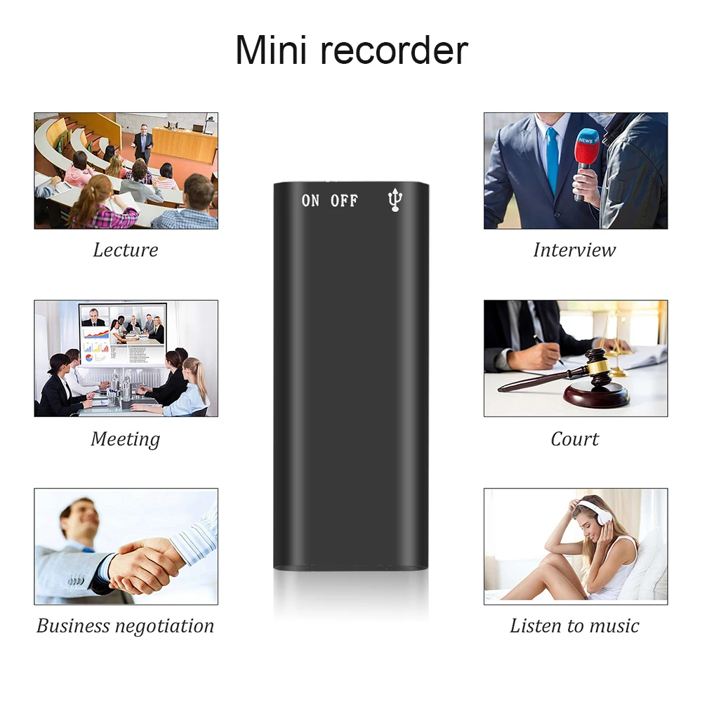Mini USB Pen Voice Digital Audio Recorders with Earphone MP3 Players Large Memory Storage Audio Recorder for Study Meeting