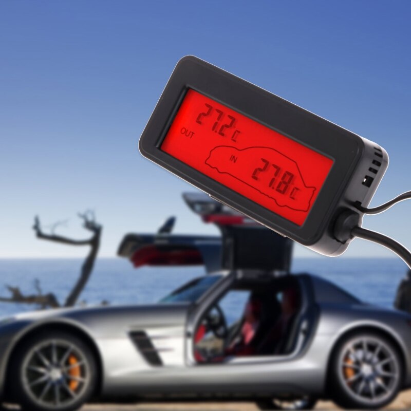 Car Inside Outside Thermometer Mini Digital Car LCD Display Indoor Outdoor Thermometer 12V Vehicles 1.5m Cable Sensor