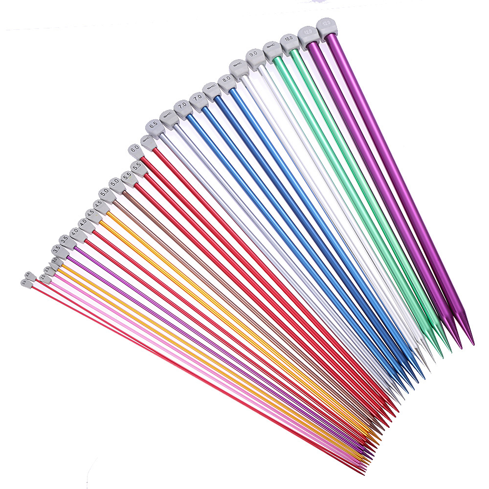 2Pcs/Set 2.0-12mm 35cm Single Pointed Knitting Needles Long Aluminum Straight Pins Colorful DIY Weaving Tool for Scarf Sweater