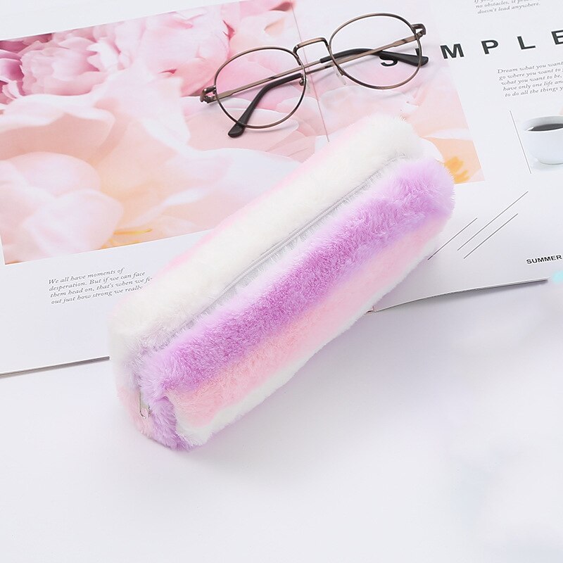Estuche para lápices Kawaii, estuche de pelo bonito Color rosa, estuche para lápiz de Color sólido para niñas, estuche para lápices, Papelería, Material Escolar encantador: 312
