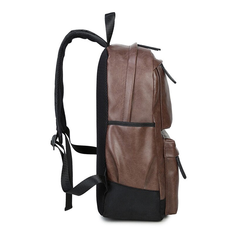 Casual PU Leather Men Backpack Waterproof Solid School Bags Leather Travel Laptop Backpack Men