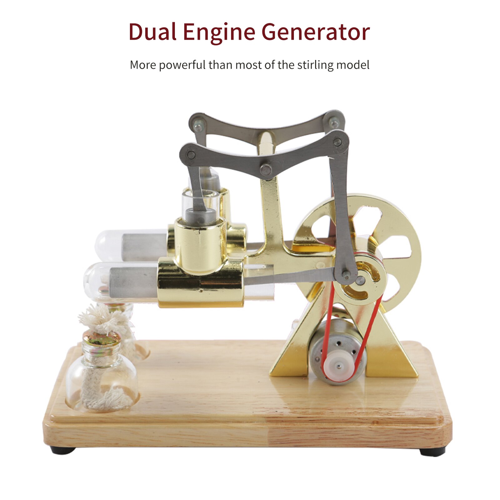 Stirling Engine Kit Air Motor Model Physical Dual Engine Generator Model with LED Light Flywheel DIY Education Toy