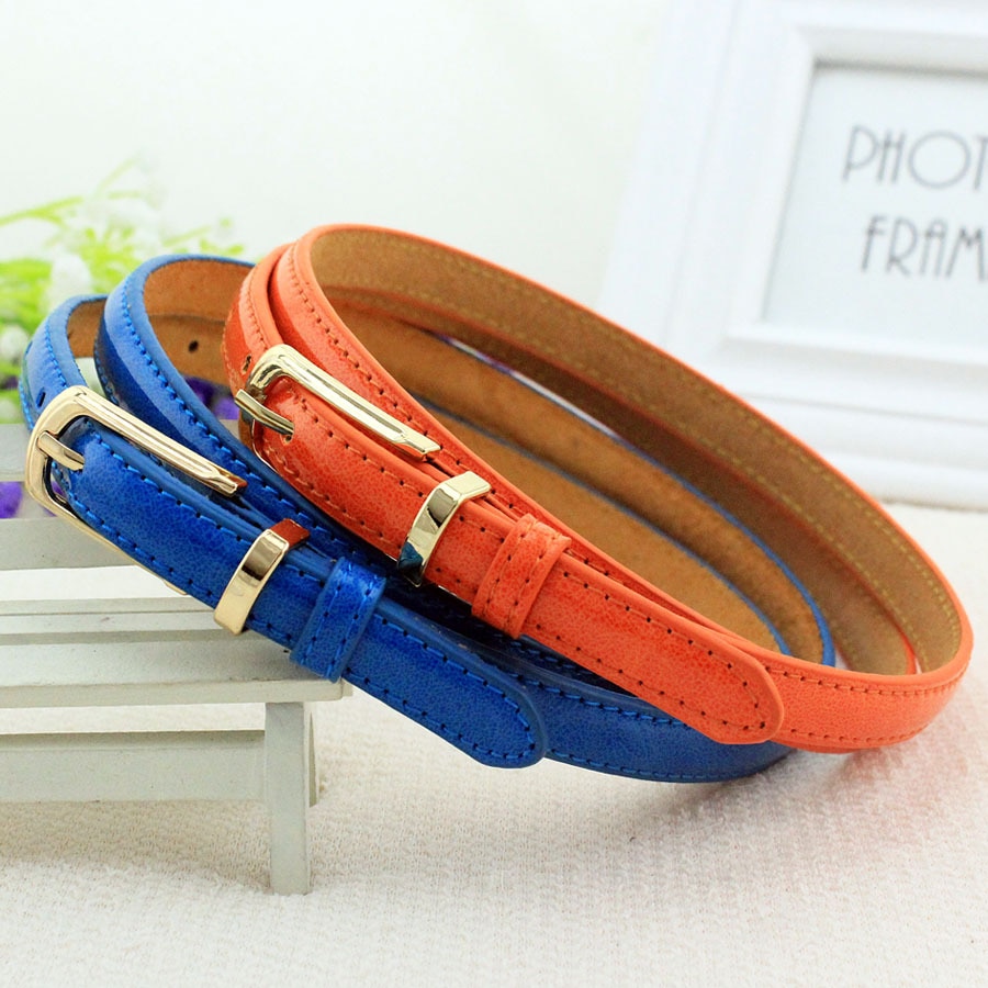 Snoepkleurige metalen gesp dunne casual riem voor dames leren riem vrouwelijke banden tailleband voor kledingaccessoires