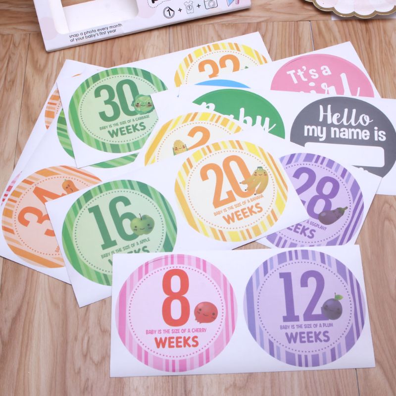 16 Stks/set Zwangerschap Milestone Stickers Vrouwen Fotografie Wekelijkse Buik Kleding Stickers Geslacht Onthullen Week 8 - Week 40