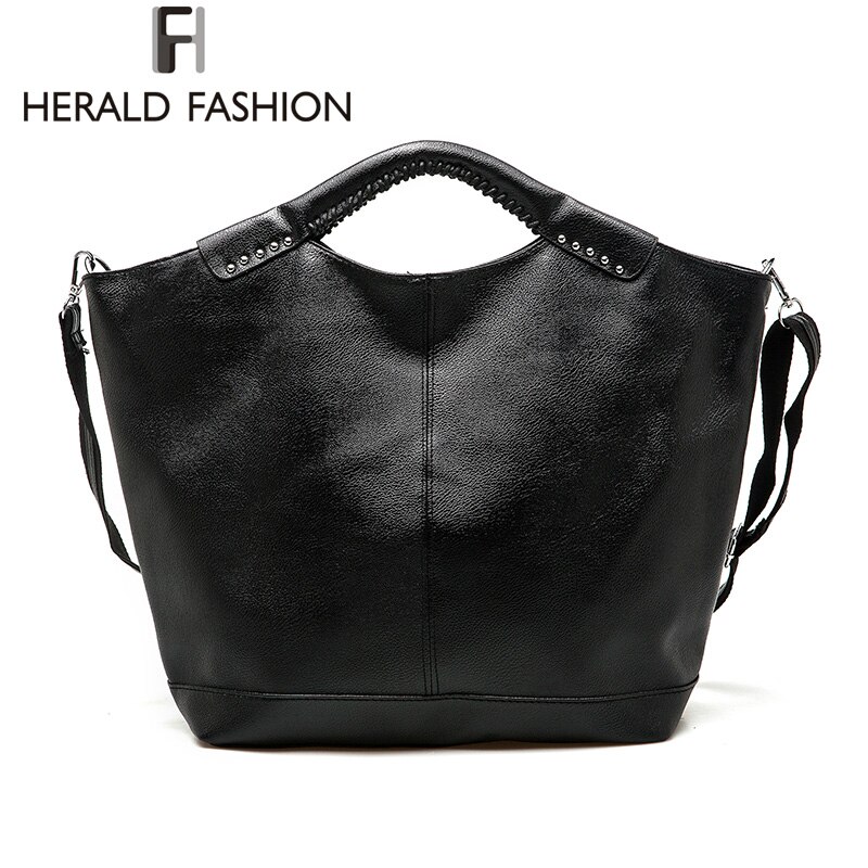 Herald Casual Hobos Bag Rivet Large Capacity Women Totes Bag Autumn and Winter PU Leather Shoulder Bag