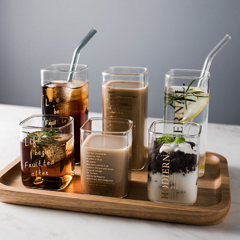 250ml/400ml Golden Heat-resistant Square Glass Cup Water Milk Juice Simple Juice Cup Dessert Cup Shake Glass-