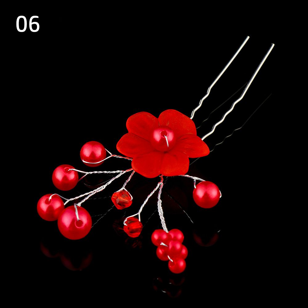 1 Stuks Bruids U-Vormige Pin Metalen Barrette Clip Haarspelden Strass Parel Vrouwen Haaraccessoires Bruiloft Kapsel Tools: Rood