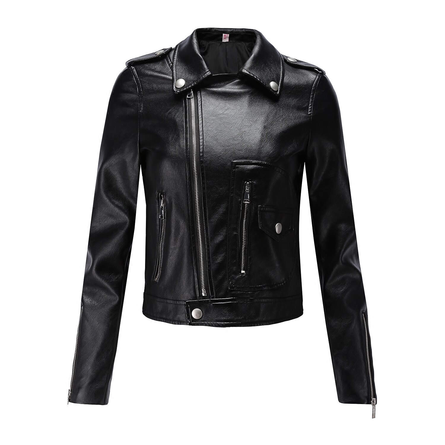 Ftlzz Vrouwen Motorfiets Pu Leren Jas Winter En Lente Zwart Rood Faux Lederen Jas Turn Down Collor Lady Bovenkleding