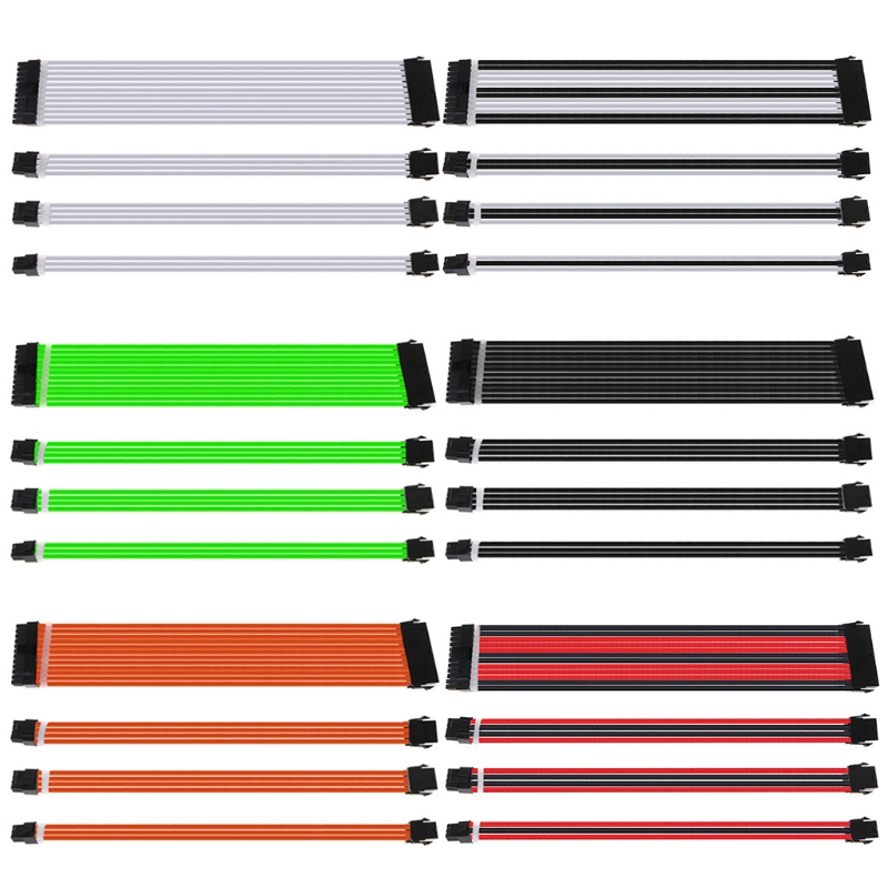 1Set 30cm/40cm A-TX Basic Extension Cable Kit PC GPU CPU Power Supply Sleeved Wire Computer Connectors 24-PIN 8-PIN 6PIN 4+4PIN