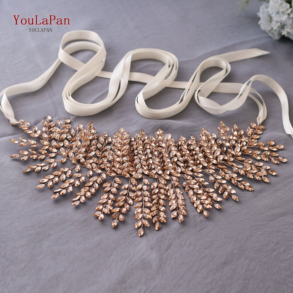 YouLaPan rose cristal bijoux ceinture pour robe formelle rouge brillant ceinture pour femmes ceinture de bal pour robe strass femmes ceinture SH238-P: Off-White ribbon