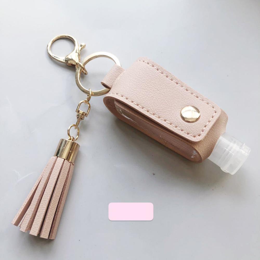 30ml Empty Refillable Bottle Leak Proof Plastic Travel Bottle Portable Squeeze Bottle With Tassel Leather Keychain Holder: pink