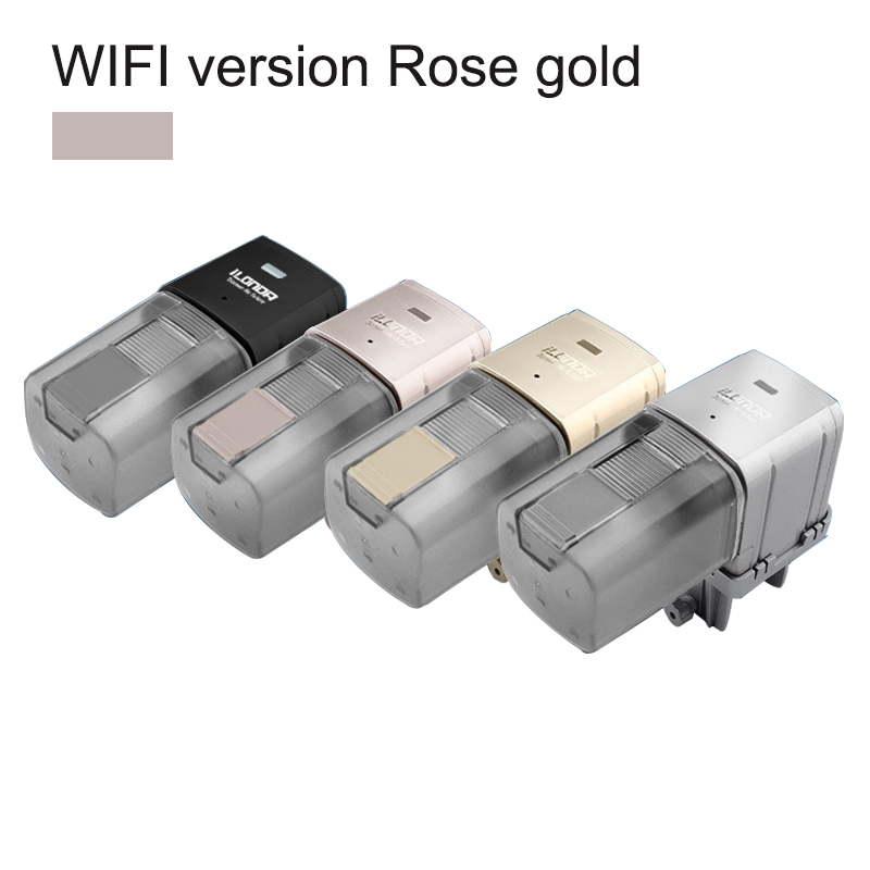 Wifi Wireless Intelligent Remote Control Fish Tank Food Dispenser Aquarium Fish Feeder: Wifi Rose Gold