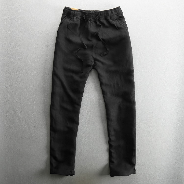 Heren Linnen Katoen Casual Broek - Elastische Tailleband, Loose Fit, Lange Broek