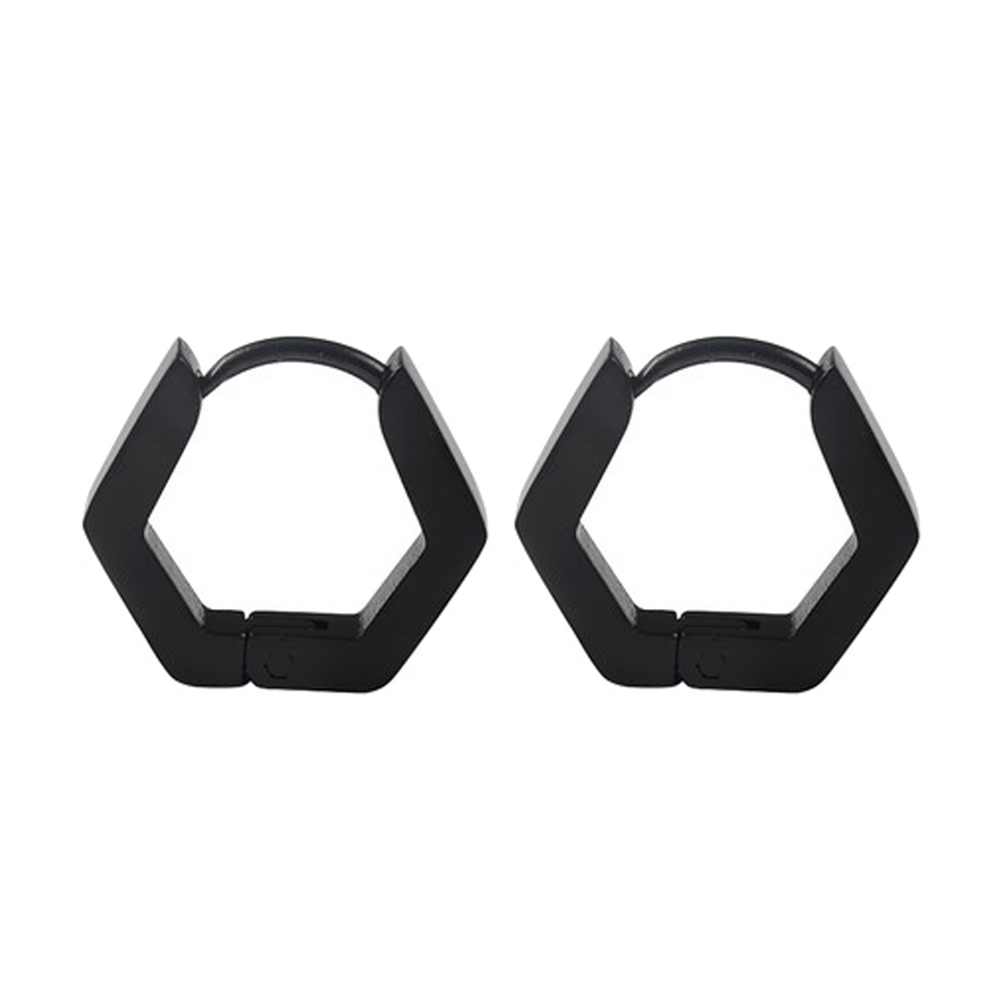 1 paire de boucles d'oreilles créoles noires en acier inoxydable pour hommes et femmes, Triangle Huggie carré rond géométrique: Couleur jaune clair