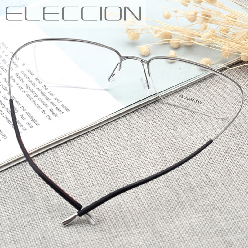 ELECCION Eyebrow Prue Titanium Optical Frame Glasses for Men Women Half Rimless Rim Eyeglasses Frames Clear Lens