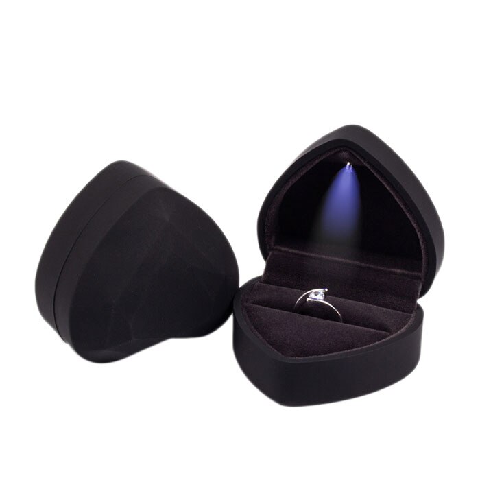 Hartvormige led-verlichte trouwoorbellen, ringdoos, sieradendisplay, houder, dozen, geweldige organizer, verlovingsring: Zwart