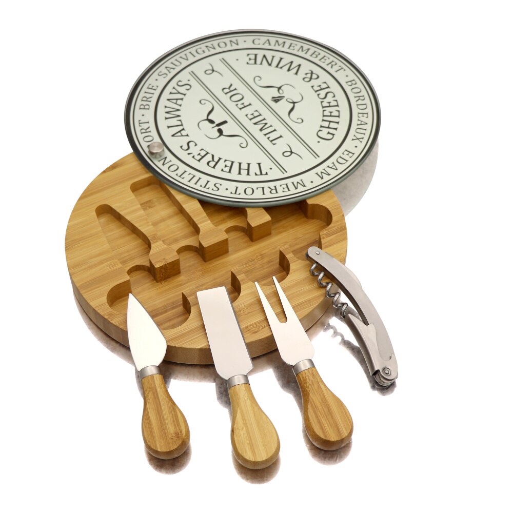 Jaswehome 5 st bambu glas ostbräda set ostknivar bambu ostskiva ost och vin verktyg set