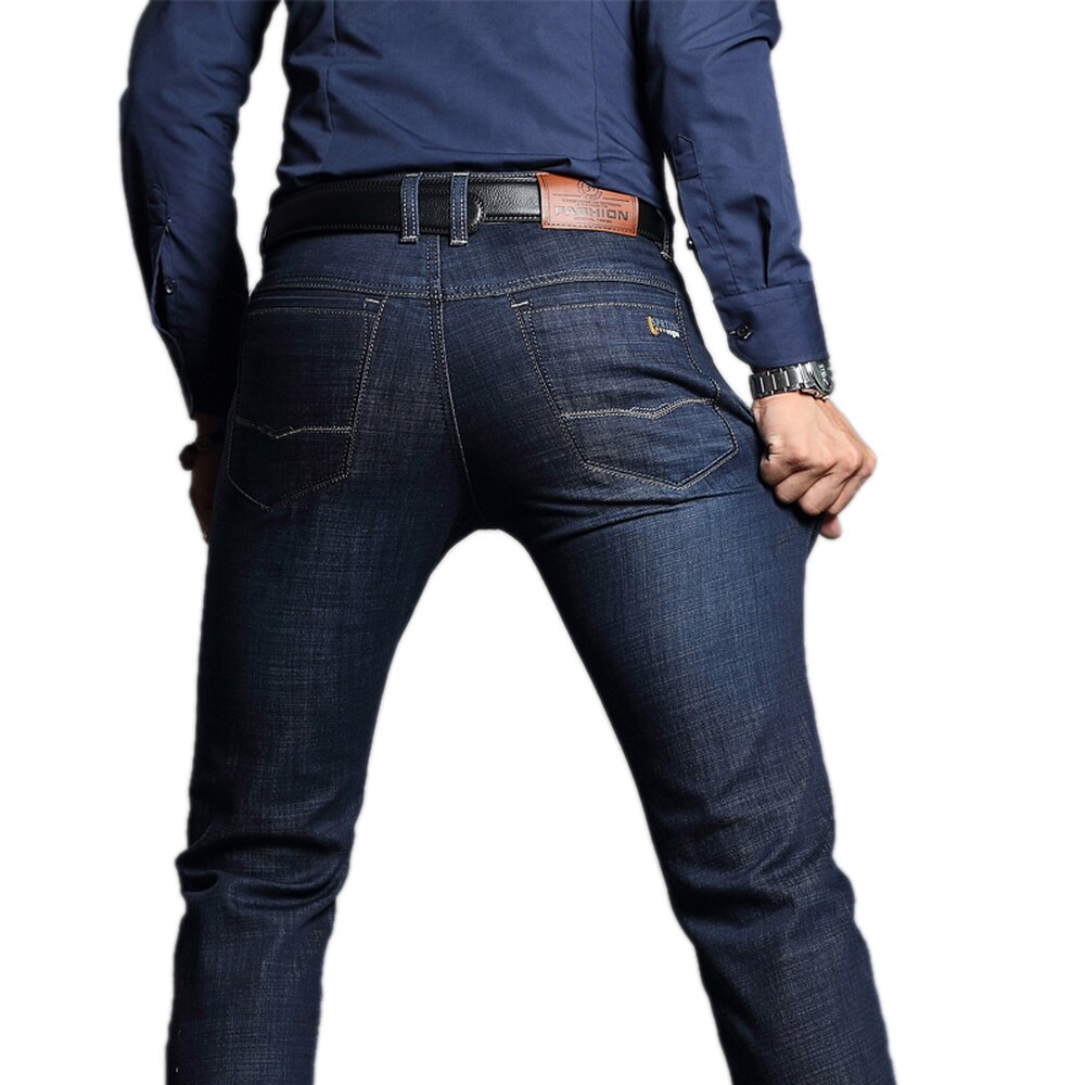 Classic Mens Skinny Business Work Jeans Casual Cotton Straight Male Work Jeans Biker Black Denim Trousers Pants