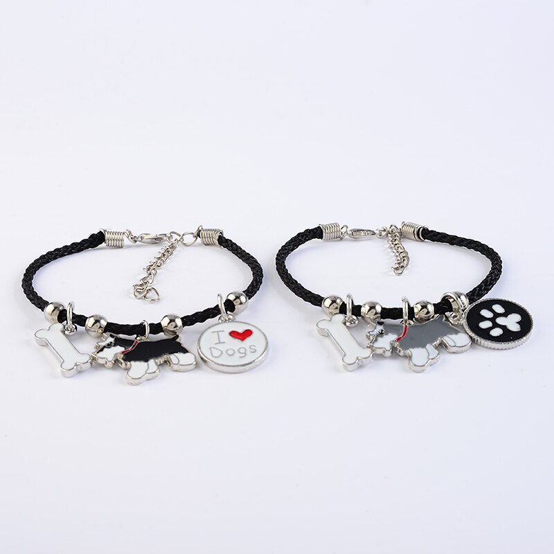 Standaard Schnauzer charme armbanden voor vrouwen meisjes zilver kleur legering hond hanger zwart touw ketting vrouwelijke armband bijoux femme