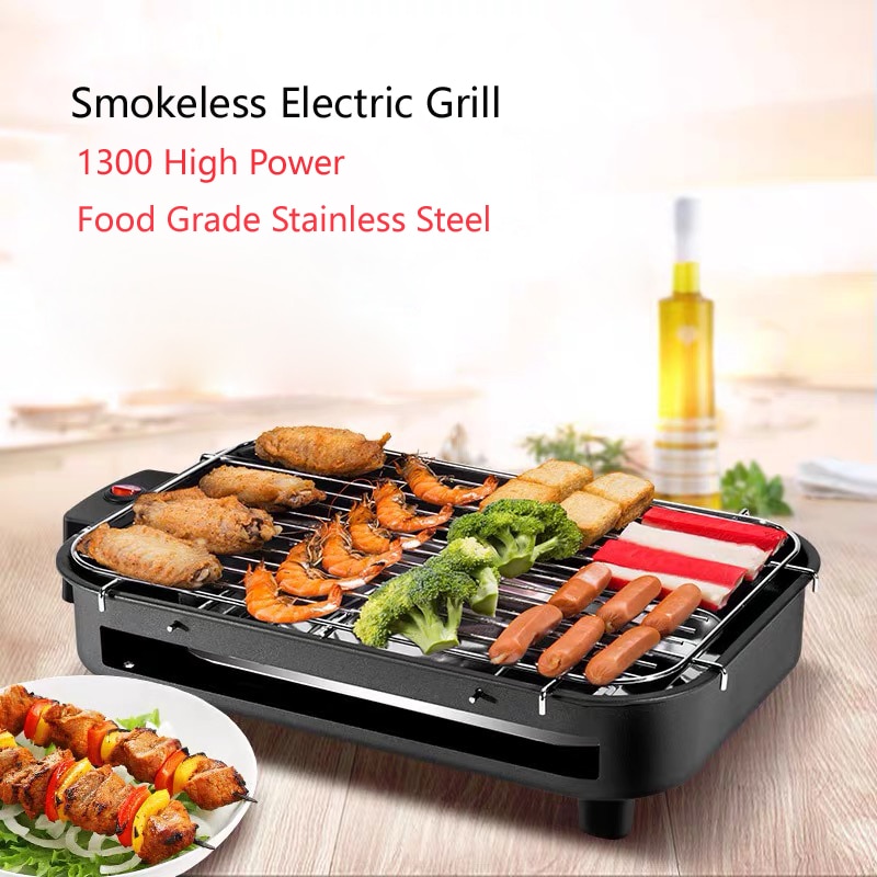 Parrilla eléctrica multifunción de acero inoxidable, parrilla eléctrica sin humo de 220V, 1300W, asador doméstico