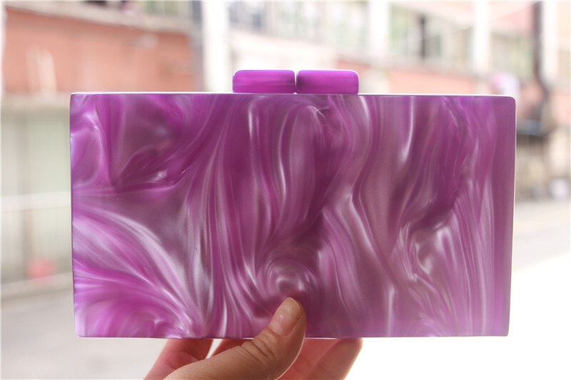 Perła marmuru fioletowy lustro wewnątrz akrylowe zapięcie kobiety ramię torebka impreza plaża lato dziewczyna pani wieczór skrzynka dzień sprzęgła: o kształt chain