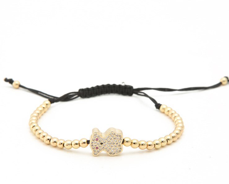 Goud zilver micro pave cz kubieke zirkonia touw aangepaste koperen kralen armband 5 j 4 bedel gevlochten armbanden vrouwen