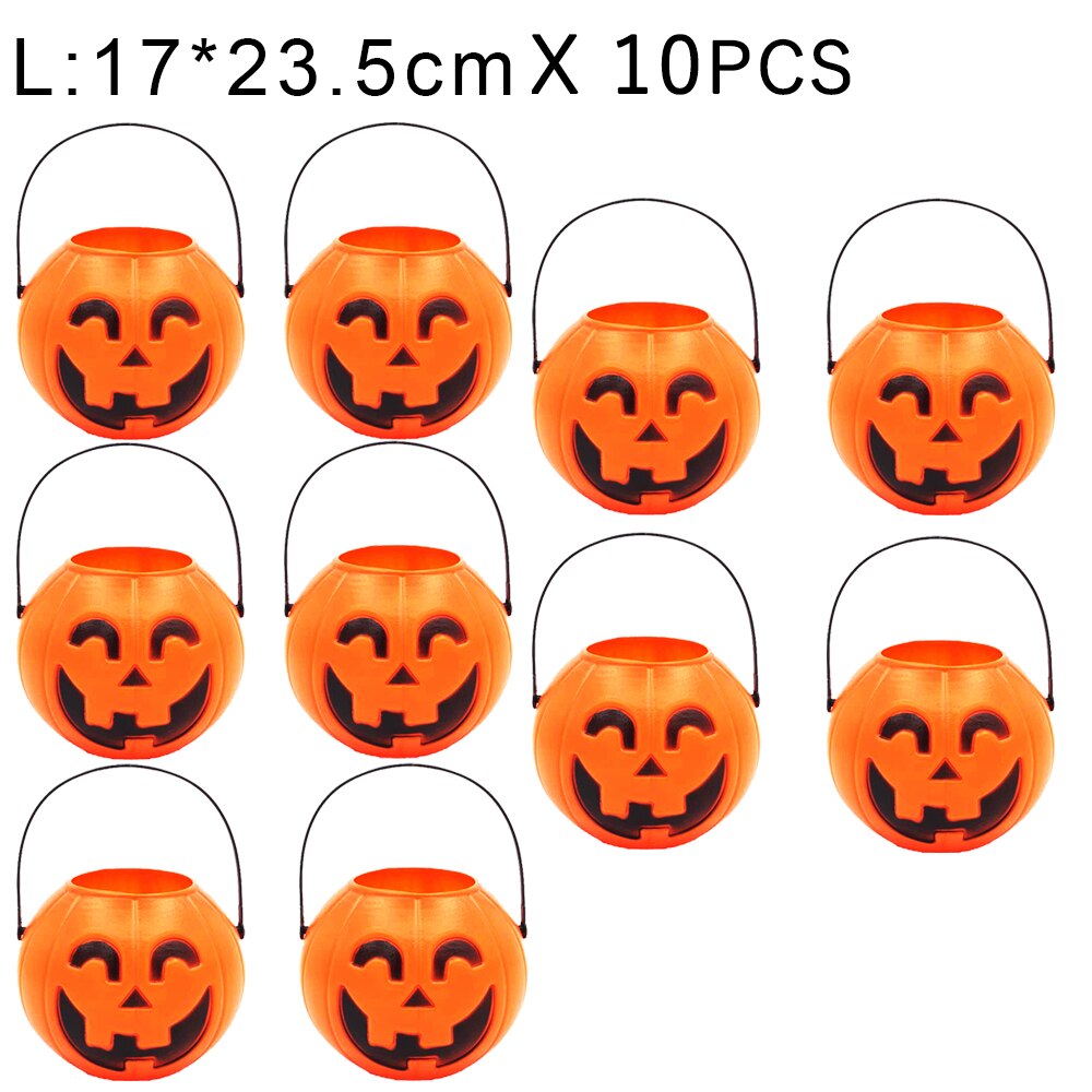 5/10pcs Halloween Pumpkin Candy Holder Bucket Basket Pail Party Decor: L 10pcs