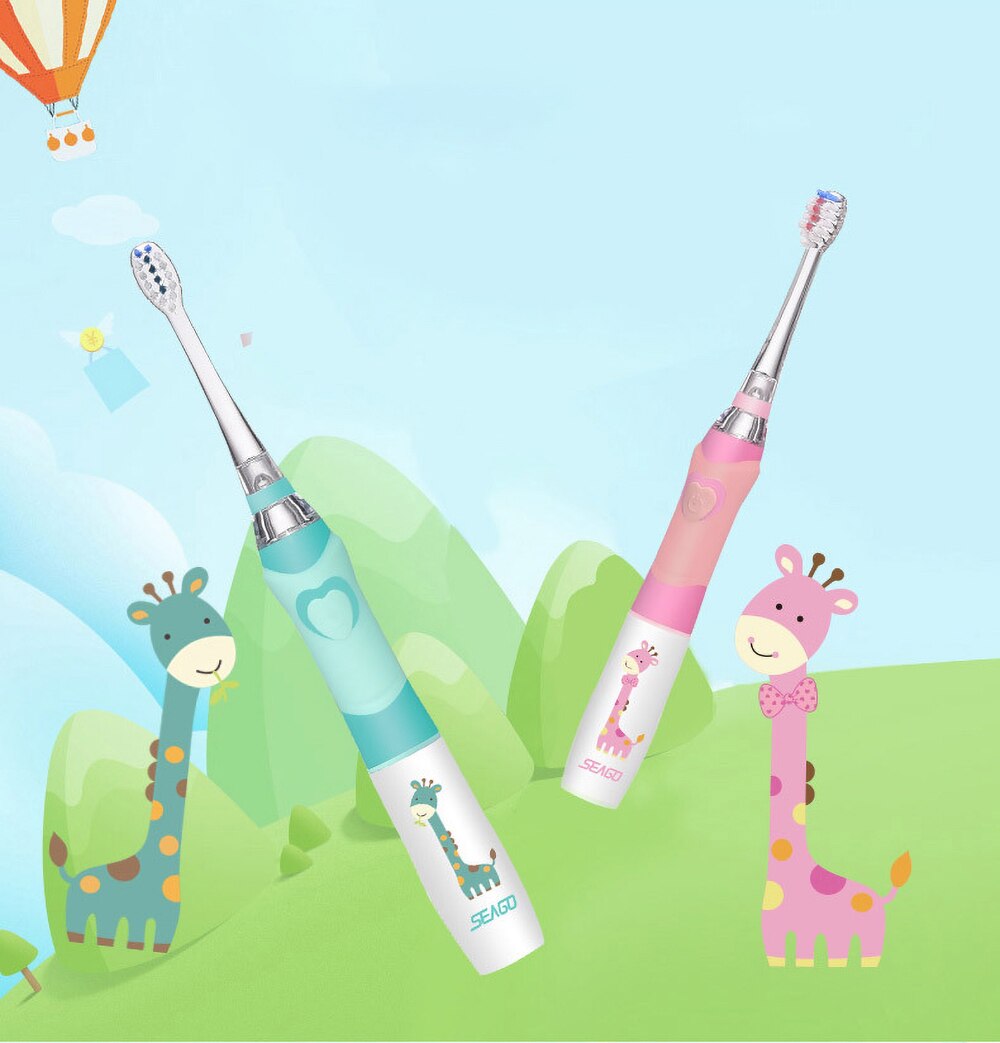 SEAGO-cepillo de dientes eléctrico sónico para niños, cabezales de repuesto con temporizador inteligente, batería LED, para 3-12 años