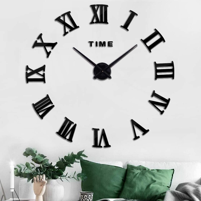 Grote Diy Wandklok Kit, 3D Quartz Klokken Met Spiegel Romeinse Nummer Voor Home Living Slaapkamer Kantoor Decor